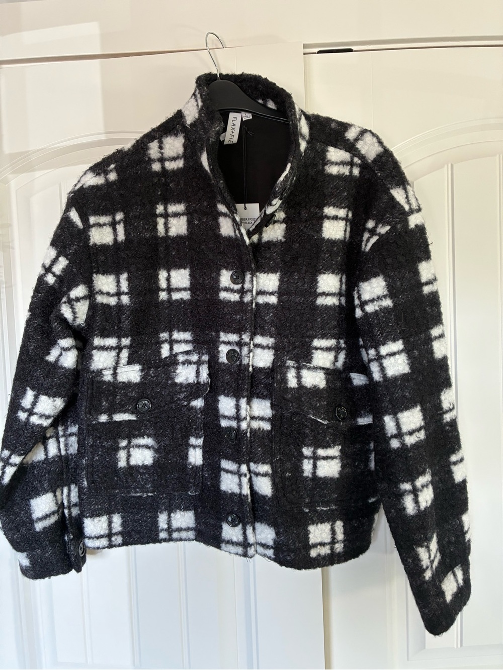 Black & White Plaid Wool-Blend Button Jacket - Unbranded